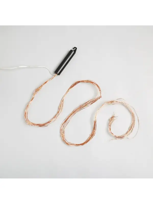 Гирлянда &laquo;Конский хвост&raquo; 10 нитей по 1 м, IP20, медная нить, 100 LED, 2 режима, от батареек АА&times;3, свечение тёплое белое