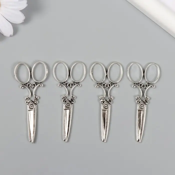 Декор металл для творчества "Ажурные ножницы" серебро (А9361) 6х2,5 см