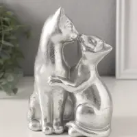 Фигурка полистоун &laquo;Кот с кошкой. Поцелуй&raquo;, серебро, 12&times;7.5&times;16 см