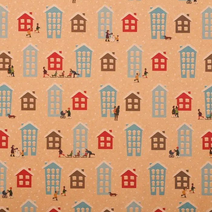 Бумага упаковочная крафтовая &laquo;Домики&raquo;, 50 х 70 см
