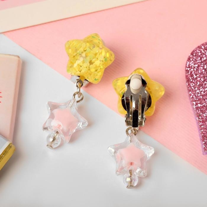 Клипсы детские «Выбражулька» звёзды блестящие, цвет МИКС Клипсы детские «Выбражулька» звёзды блестящие, цвет МИКС