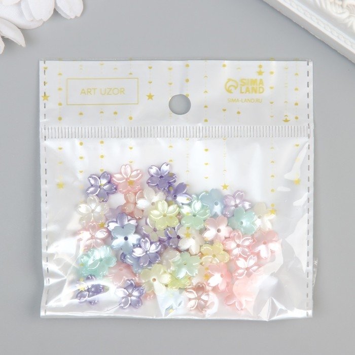 Бусины для творчества пластик Бусины для творчества пластик "Цветочки"цветной перламутр набор 50 шт 1х1х0,3 см