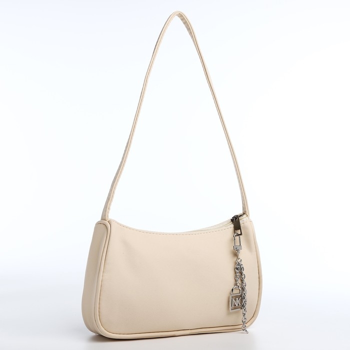 Сумка женская багет из текстиля, Nazamok, 23х13х5 см, бежевый цвет Сумка женская багет из текстиля, Nazamok, 23х13х5 см, бежевый цвет