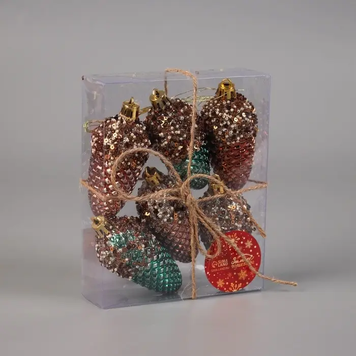 Ёлочные игрушки 6 шт. &laquo;Шишка Феерия&raquo; 8&times;3.5 см, зелёно-золотой