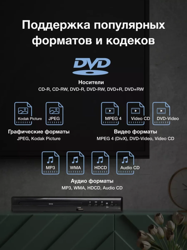 Плеер DVD H-DVD100 чёрный ПДУ