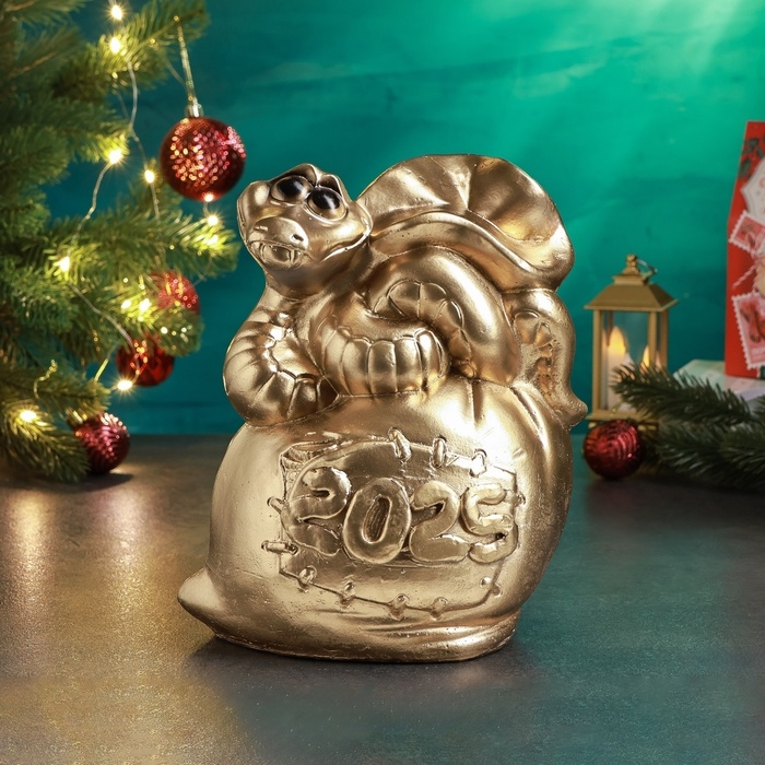 Копилка Копилка "Змея 2025 на мешочке" золото, 23х16см