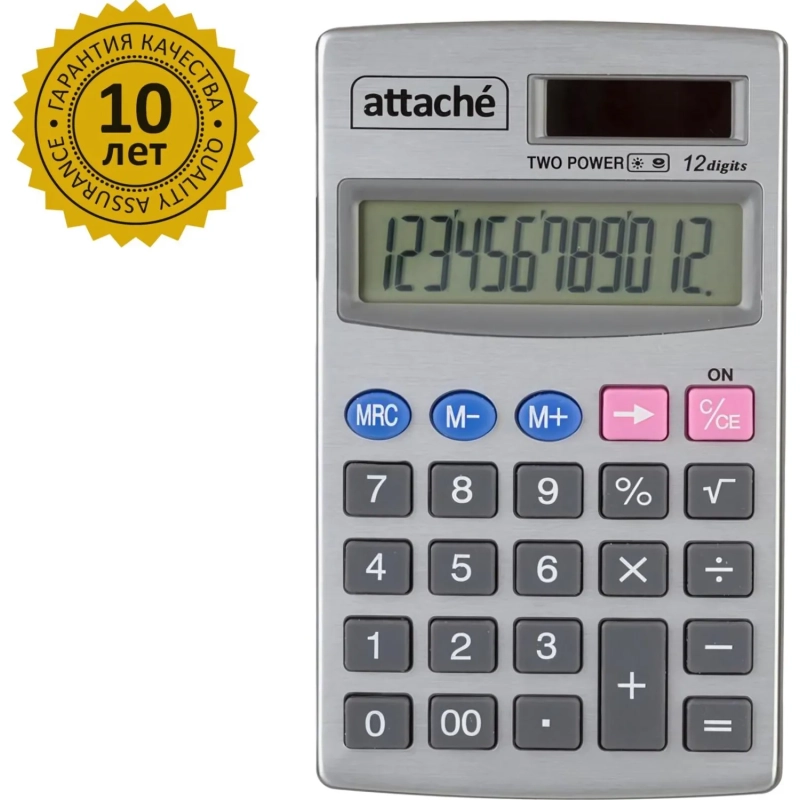 Калькулятор карманный Attache ATC-333-12P 12-ти разрядный серебристый