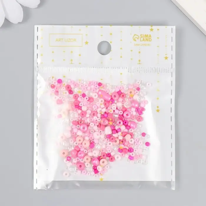 Бисер стекло 6/0 - 15/0  Бисер стекло 6/0 - 15/0 "Ассорти розовое" d=1,5-4 мм, н-р 10гр