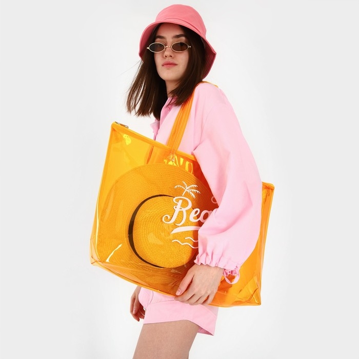 Сумка женская пляжная Beach please, 50х35х11 см, оранжевый цвет Сумка женская пляжная Beach please, 50х35х11 см, оранжевый цвет