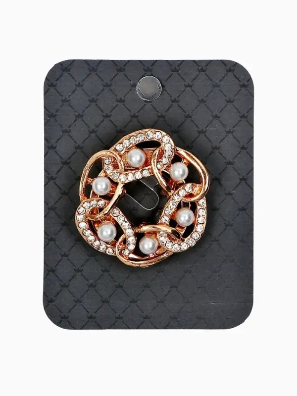 Зажим для платка &laquo;Звенья&raquo;, с жемчужиной, белый в золоте