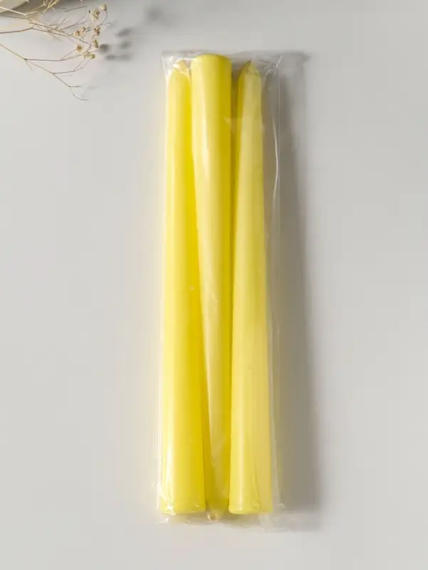 Набор свечей античных 25 см, 3 шт., 58 г, 7 ч, пастельно-жёлтый