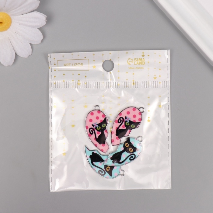 Декор для творчества металл, эмаль Декор для творчества металл, эмаль "Два котика" набор 2 шт 3х2,8 см