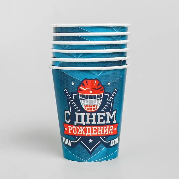 Посуда одноразовая бумажная &laquo;С днём рождения. Хоккей&raquo;, 6 тарелок, 6 стаканов, 6 колпаков, гирлянда