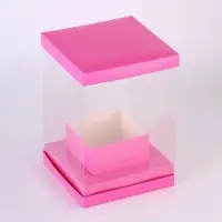 Коробка для цветов с вазой и PVC окнами складная, 16&times;23&times;16 см, однотонный, розовый