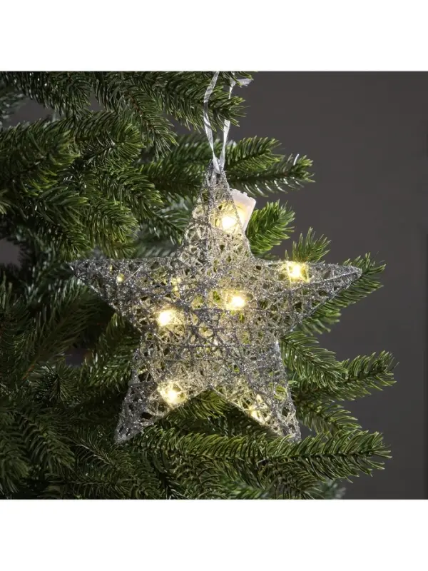 Подвеска световая &laquo;Звезда серебристая&raquo;, 20&times;20&times;5 см, 10 LED, от батареек AG13&times;3, свечение тёплое белое