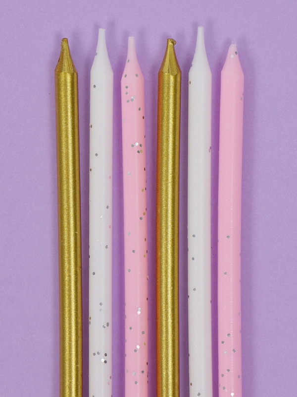 Свечи для торта  Свечи для торта "Блестящая вечеринка", 6 шт, белый, розовый, золотой
