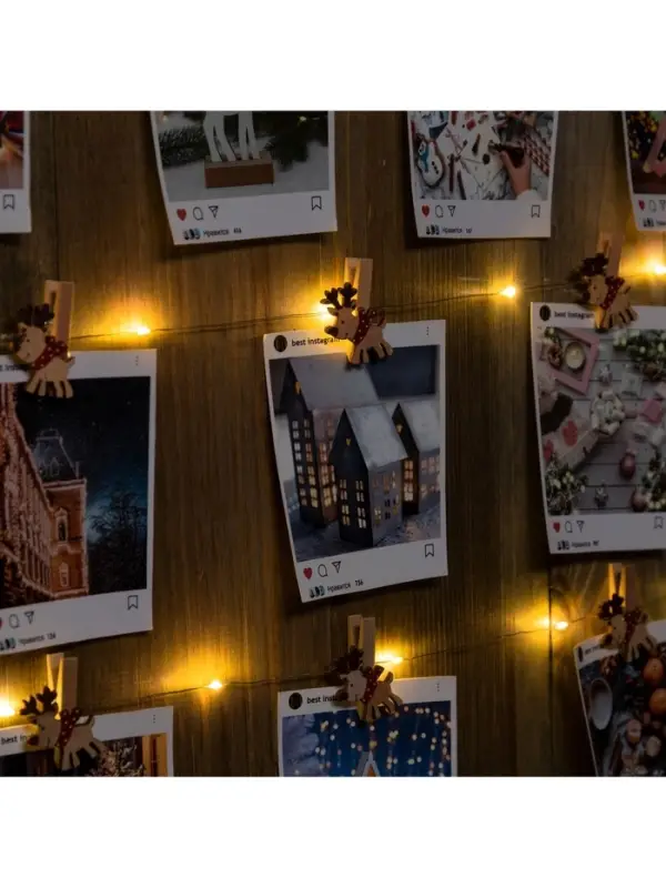 Гирлянда &laquo;Нить&raquo; 2 м, роса с насадками &laquo;Прищепки-оленёнок&raquo;, IP20, серебристая нить, 20 LED, от батареек АА&times;2, свечение тёплое белое