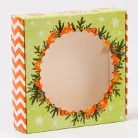Подарочная коробка сборная с окном «Новый год», 11.5×11.5×3 см