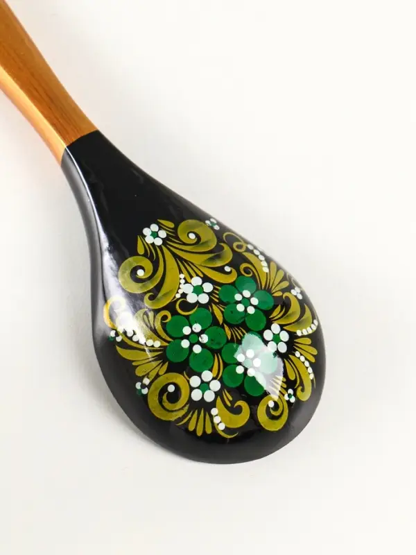 Ложка деревянная &laquo;Чернушка&raquo;, с плоским черенком, 20.2&times;6.2 см, хохлома, ручная роспись