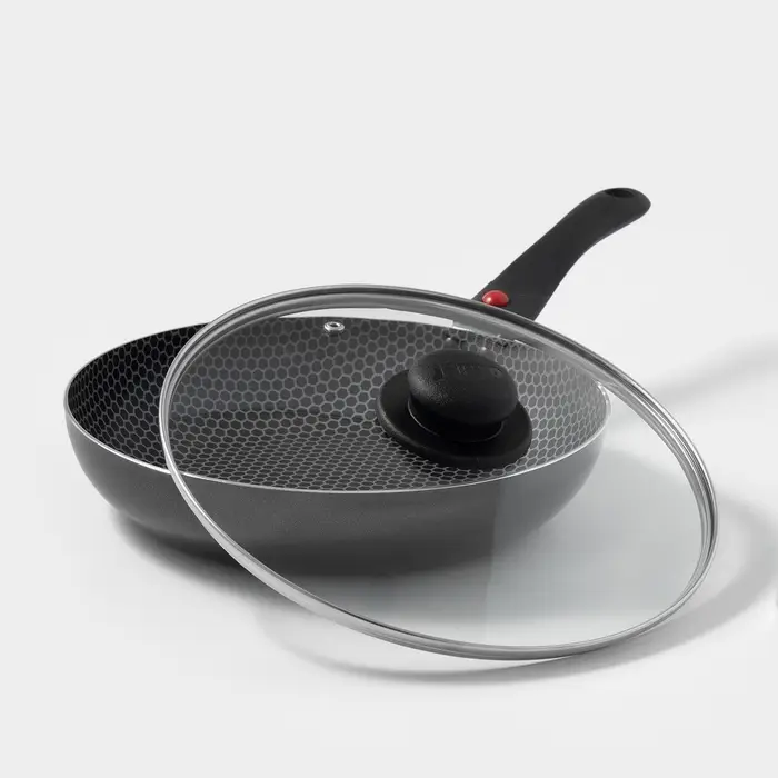 Сковорода Forever, d=26 см, съёмная ручка, стеклянная крышка, антипригарное покрытие, алюминий, чёрная