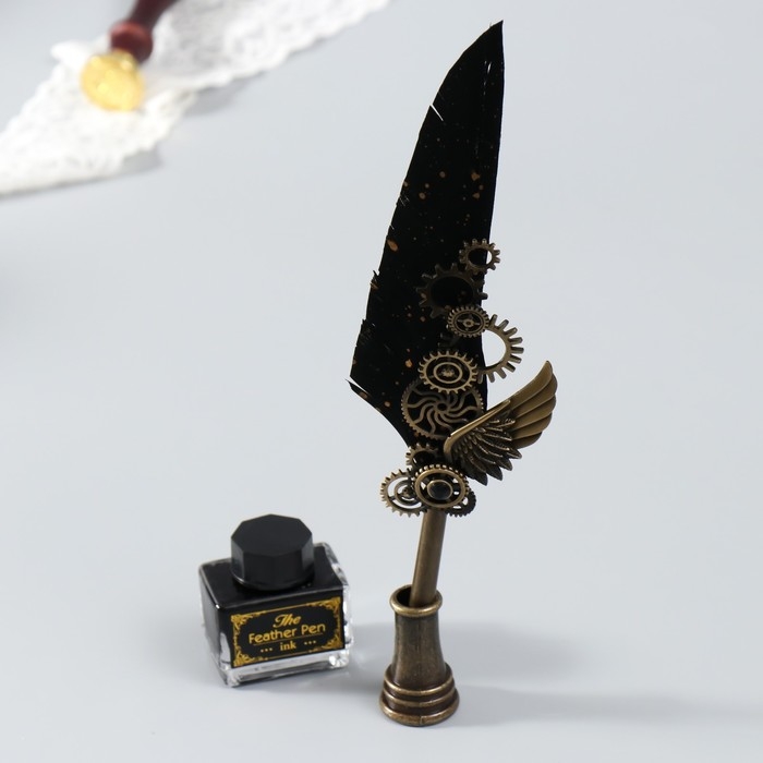 Набор ручка перьевая со сменными перьями+подставка+чернила+сургуч+печать 26х12х4 см Набор ручка перьевая со сменными перьями+подставка+чернила+сургуч+печать 26х12х4 см