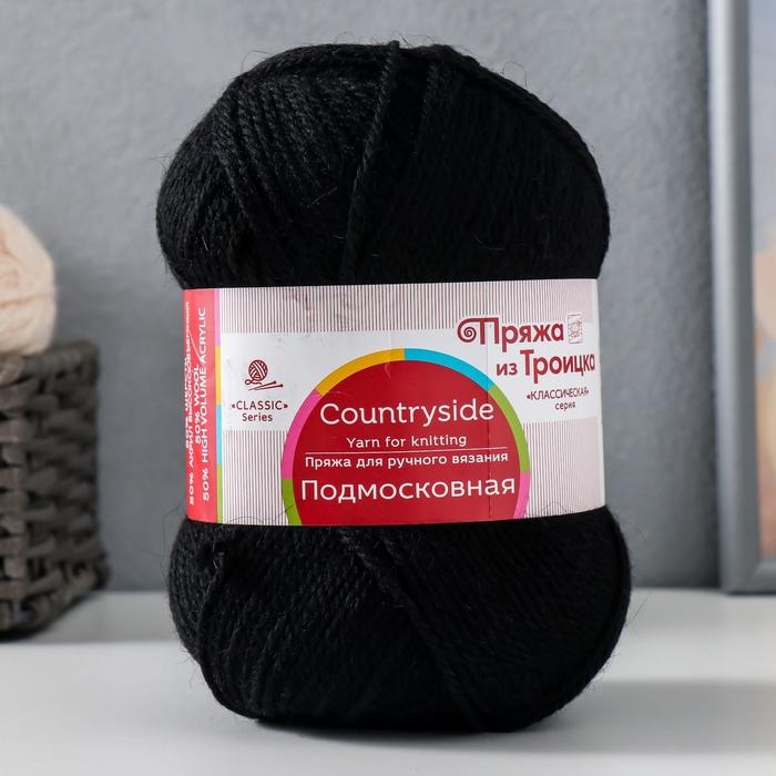 Пряжа Пряжа "Подмосковная" 50% шерсть, 50% акрил 250м/100гр (02 Черный)
