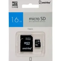 Карта памяти micro SDHC Smartbuy, 16 Гб, класс 10, с адаптером SD