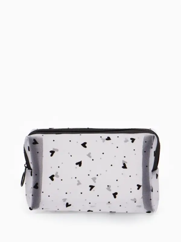 Косметичка дор Сердца, сетка 18*7,5*10, отд на молнии, белый Косметичка дор Сердца, сетка 18*7,5*10, отд на молнии, белый