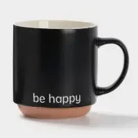 Кружка Доляна Be happy, 420 мл, 12&times;9&times;10 см, фарфор, чёрная