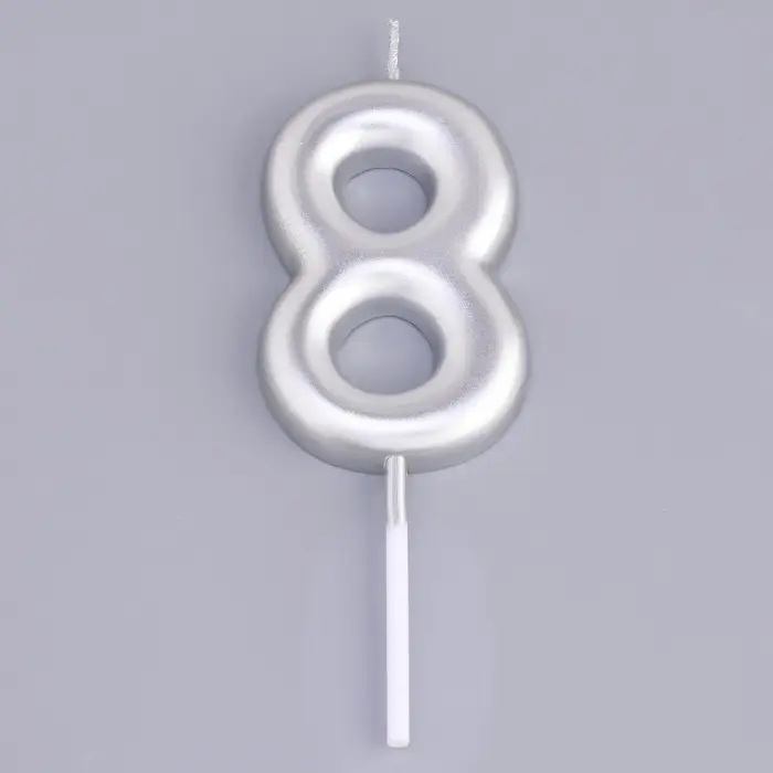 Свеча в торт &laquo;Европейская&raquo;, цифра 8, 6 см, серебро