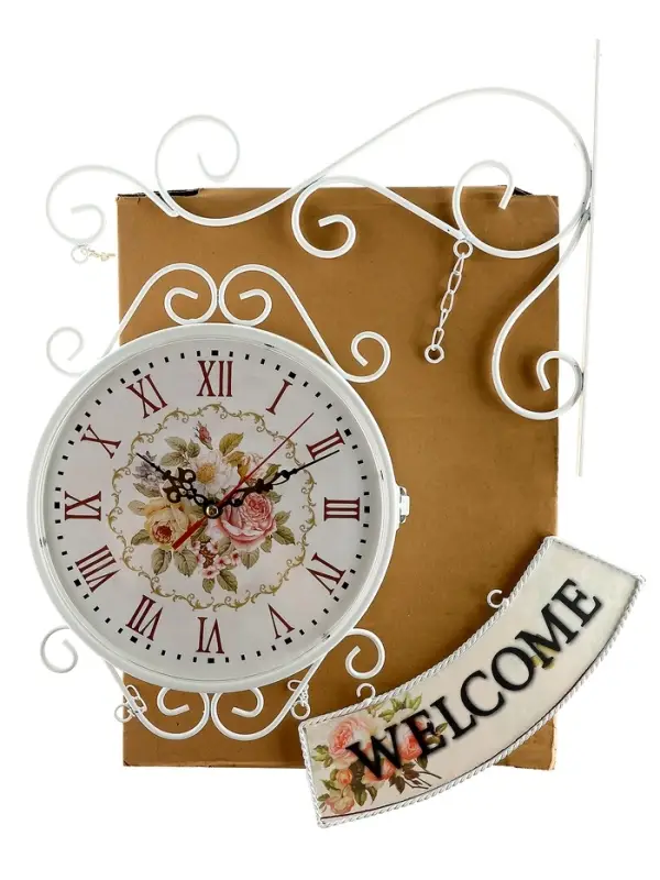 Часы настенные двусторонние, на подвесе WELCOME, d=23 см, 47&times;31 см, 2хАА, белые