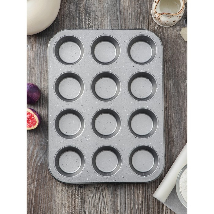 Форма для выпечки Magistro Gourmet Range, 35×26,5×3 см, 12 ячеек, толщина 0,6 мм, антипригарное покрытие, цвет серый Форма для выпечки Magistro Gourmet Range, 35×26,5×3 см, 12 ячеек, толщина 0,6 мм, антипригарное покрытие, цвет серый