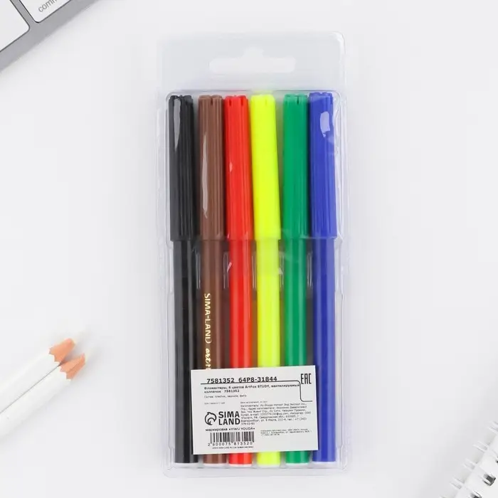 Фломастеры 6 цветов вентилируемый колпачок с европодвесом Фломастеры 6 цветов вентилируемый колпачок с европодвесом