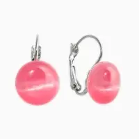 Серьги пластик "Таблетка" кошачий глаз, цвет розовый в серебре