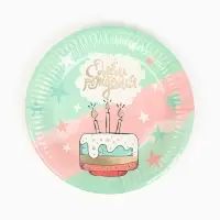 Тарелка одноразовая бумажная «С Днём рождения», мятная, 18 см