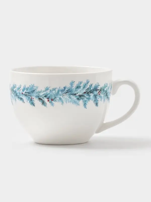 Чайная пара новогодняя &laquo;Зимний вечер&raquo;, 2 предмета: чашка 210 мл, блюдце d=15.5 см, фарфор, белая