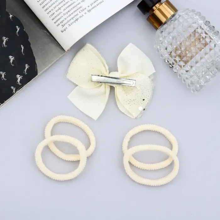 Набор для волос Набор для волос "Малютка" (4 резинки, 1 зажим) блеск, молочный