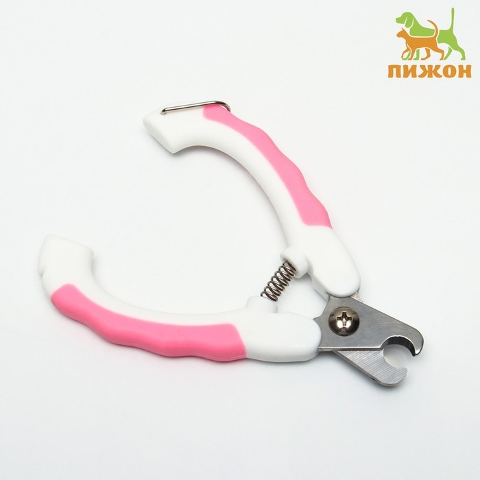 Когтерез боковой с нескользящими ручками, средний, отверстие 9 мм, бело-розовый Когтерез боковой с нескользящими ручками, средний, отверстие 9 мм, бело-розовый