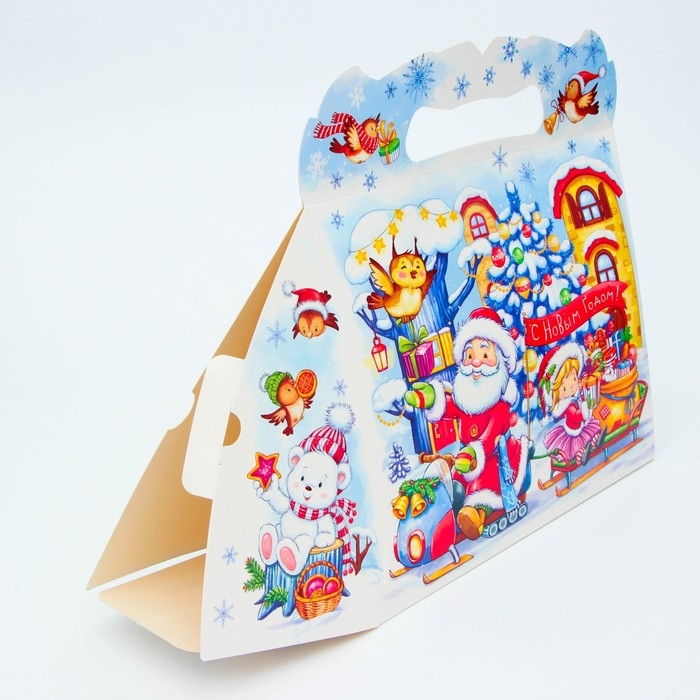 Новый год. Подарочная коробка Новогодняя Сумочка Новый год. Подарочная коробка Новогодняя Сумочка "Каток" с игрой и анимацией 25,5 х 11 х 20 см.