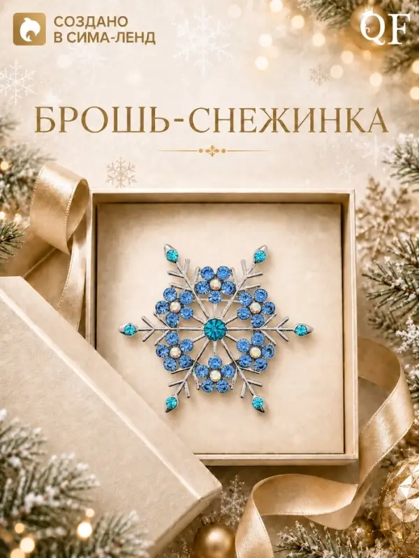 Брошь новогодняя &laquo;Снежинка&raquo;, синяя в серебре