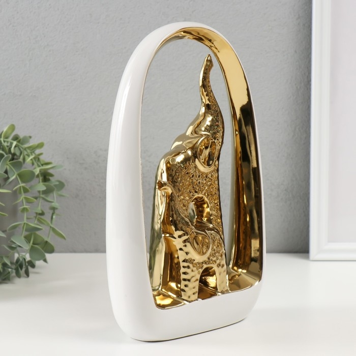 Сувенир керамика Сувенир керамика "Слон и слонёнок" белый с золотом 6х17х29 см