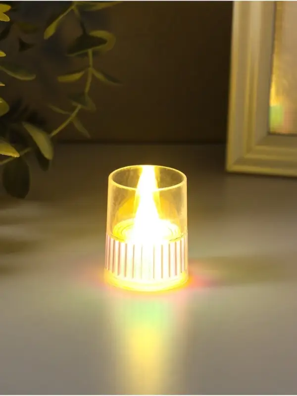 Светодиодная свеча LED - ночник RISALUX &laquo;Полосы&raquo;, 3&times;LR1130, прозрачный, перламутр, 3.7&times;3.7&times;4.5 см