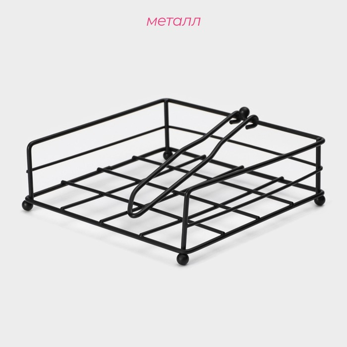 Салфетница Доляна «Столовые приборы», с держателем, 17,5×18×6 см, цвет чёрный Салфетница Доляна «Столовые приборы», с держателем, 17,5×18×6 см, цвет чёрный