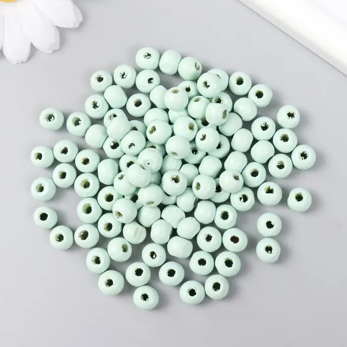 Бусины для творчества дерево "Светло-бирюзовый" d-0,8 см, набор 20 гр