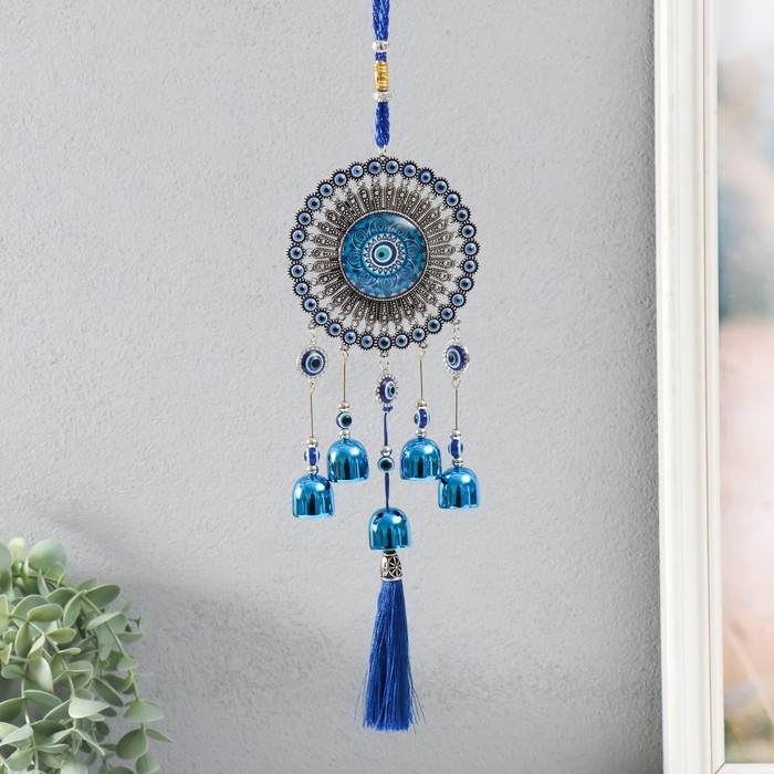 Музыка ветра металл, пластик Музыка ветра металл, пластик "Мандала от сглаза" 5 колокольчиков, кисточка h=30 см