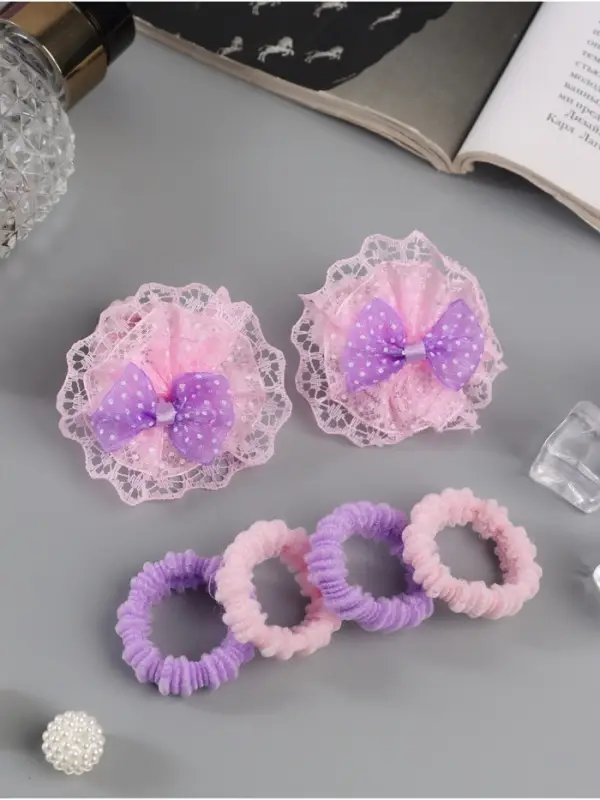 Резинка для волос «Кружево», банты, набор 6 шт., розово-сиреневая Резинка для волос «Кружево», банты, набор 6 шт., розово-сиреневая