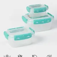 Набор пищевых герметичных контейнеров Альт-Пласт, 3 шт.: 380 мл, 0.8 л, 1.5 л, прозрачные, крышка голубая