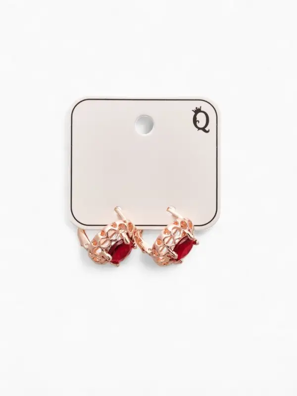 Серьги со стразами &laquo;Эдель. Ажурный овал&raquo;, красный в золоте