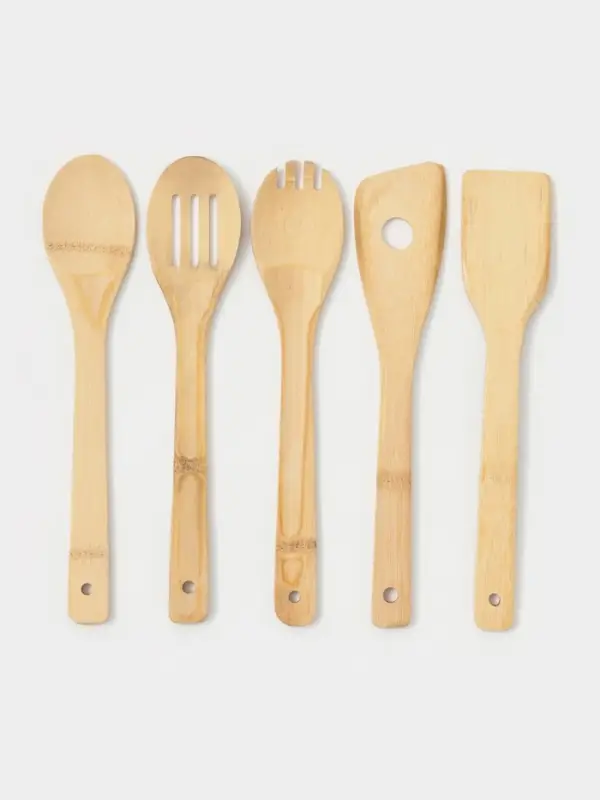 Набор кухонных принадлежностей Доляна &laquo;Бамбуковый лес&raquo;, 5 предметов на подставке: 2 лопатки, 3 ложки