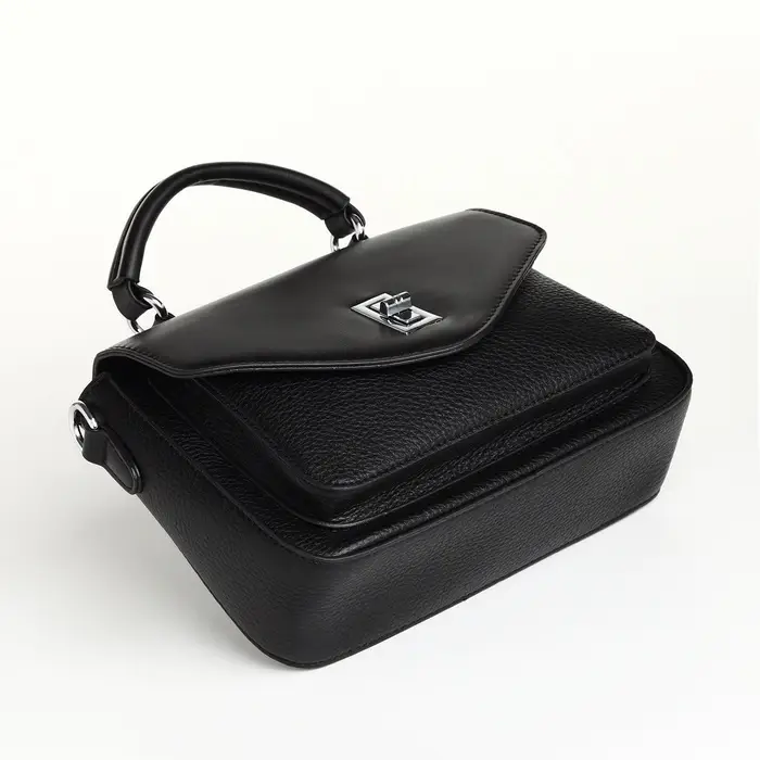 Сумка женская мессенджер TEXTURA на клапане, 24&times;7&times;16 см, чёрная